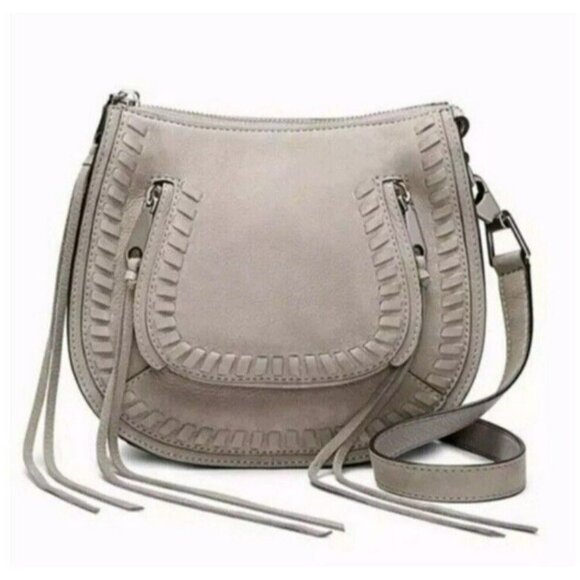 Rebecca Minkoff Womens Purse Crossbody Gray Brown Western Tassel Saddle Bag - Picture 1 of 8